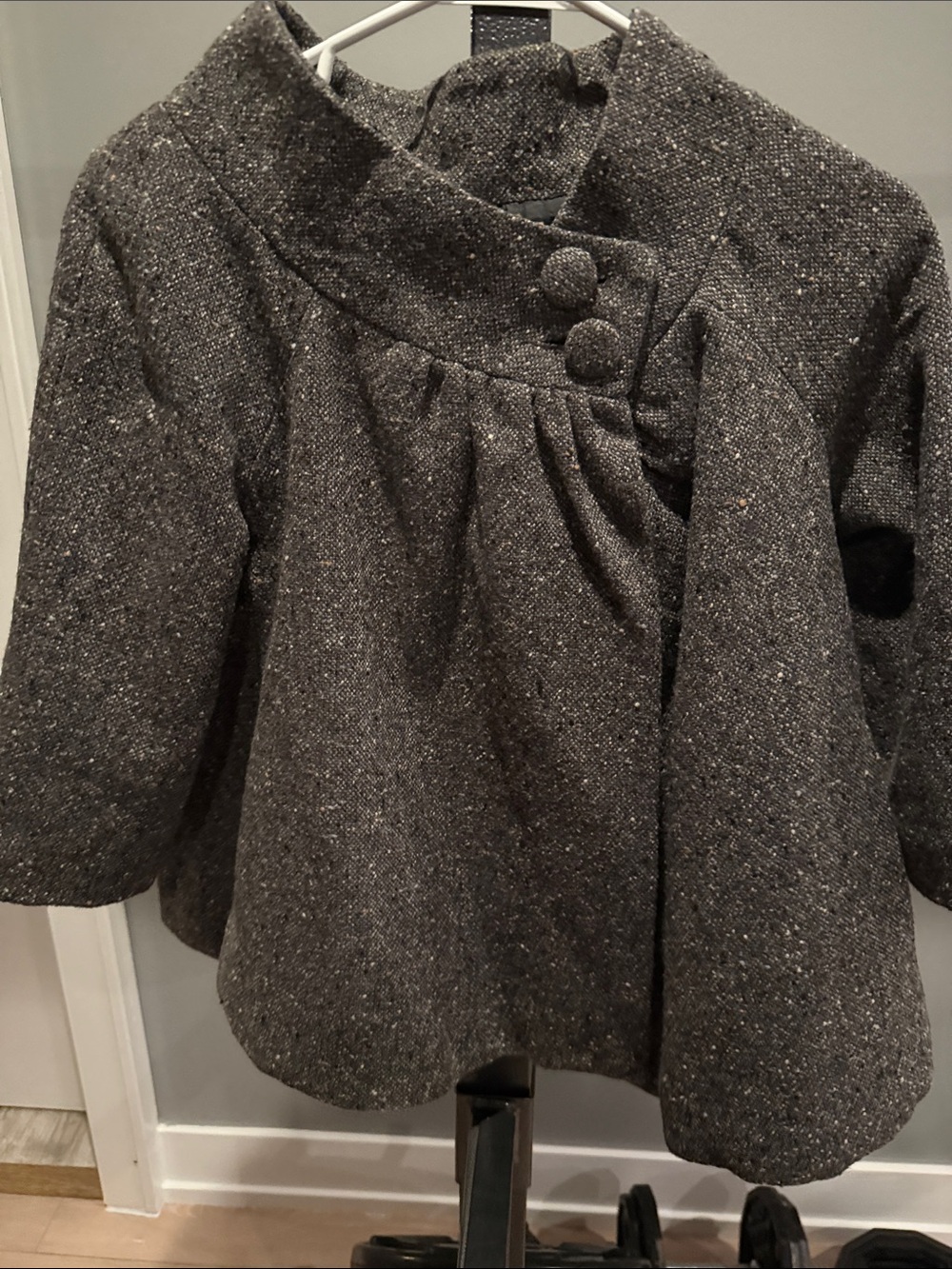 Old Navy Dark Gray Tweed Girls' Coat with Asymmetric Button Detail